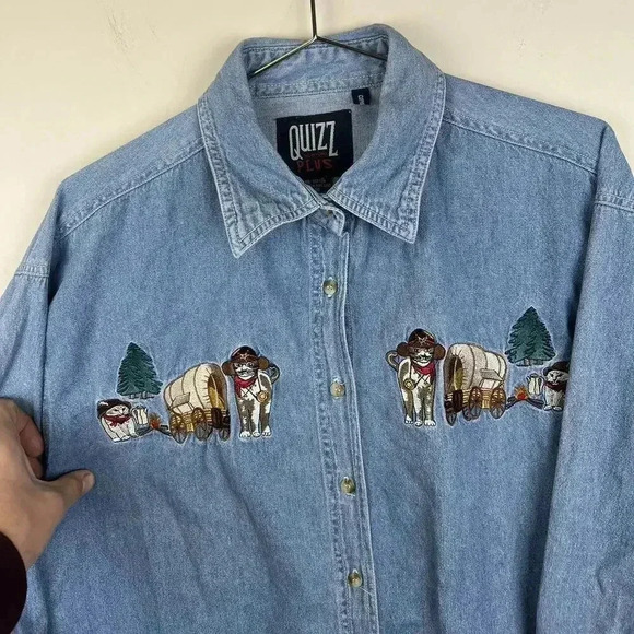 Vintage QUIZZ Denim Shirt with Embroidery Western - Picture 2 of 8